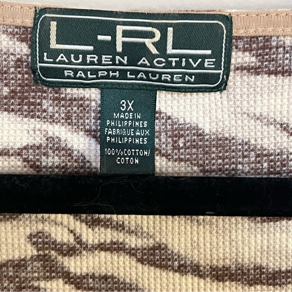 Lauren Ralph Lauren 3X Waffle Active Top Animal Tan Brown Short Sleeve Women - Picture 4 of 5